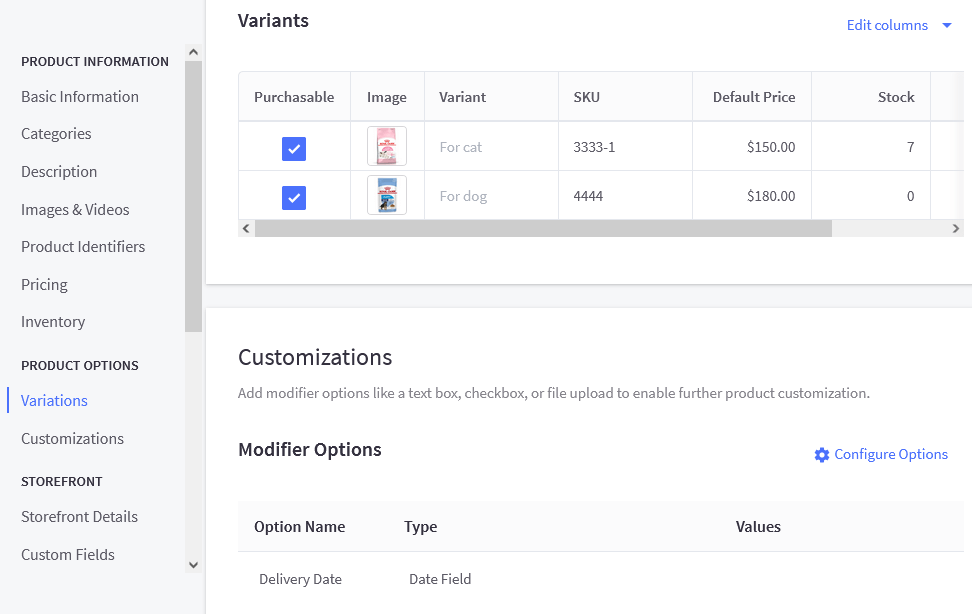 BigCommerce Product Options
