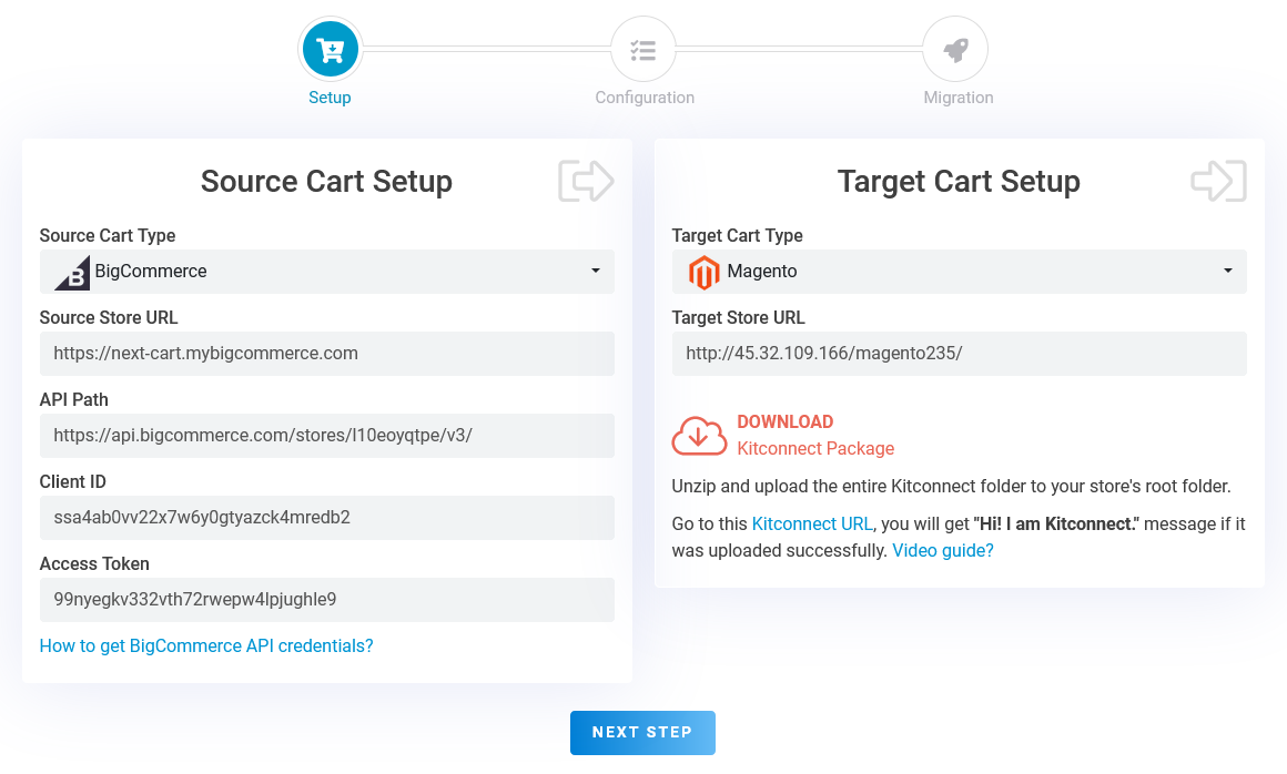 BigCommerce to Magento - step 1