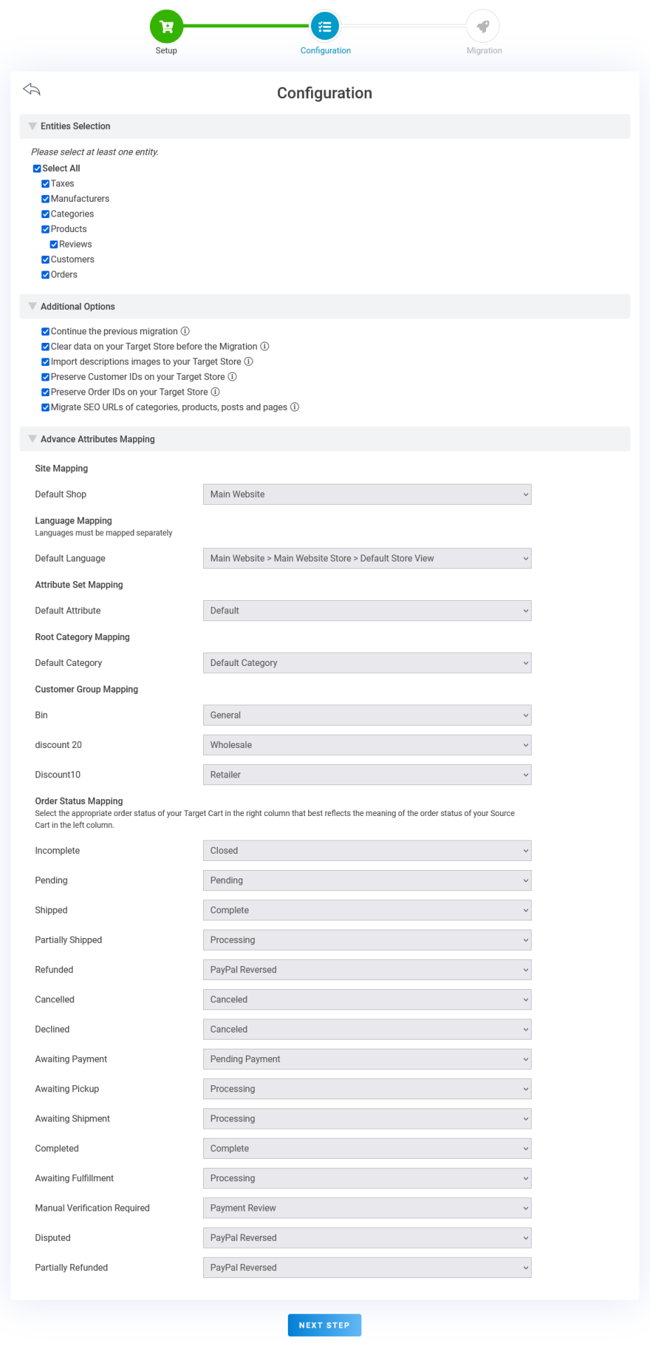 BigCommerce to Magento - step 2