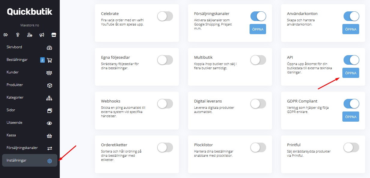 Quickbutik Settings API