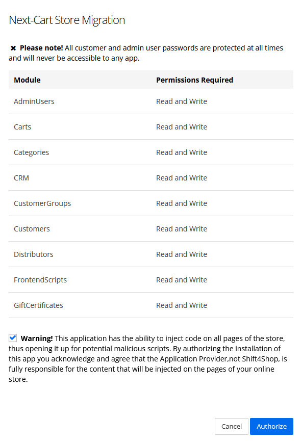 Shift4Shop API Permissions