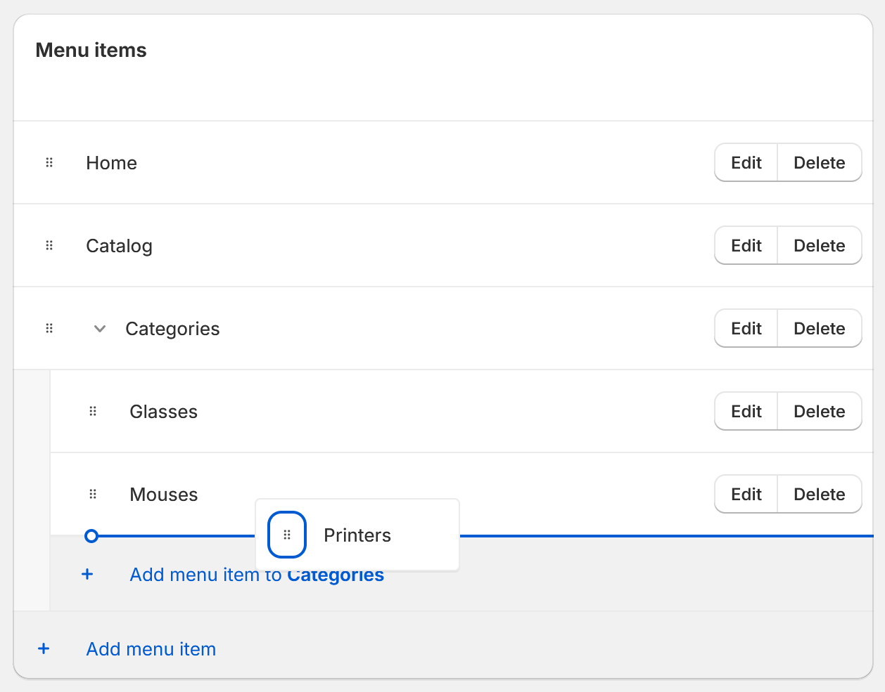 Shopify Nested Menu - Drag and Drop