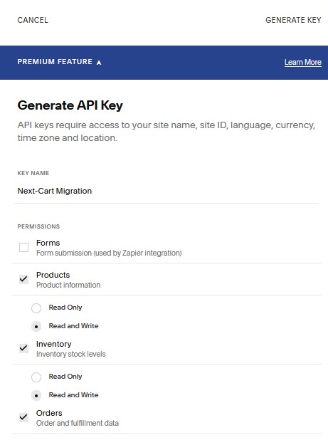 Squarespace API permissions