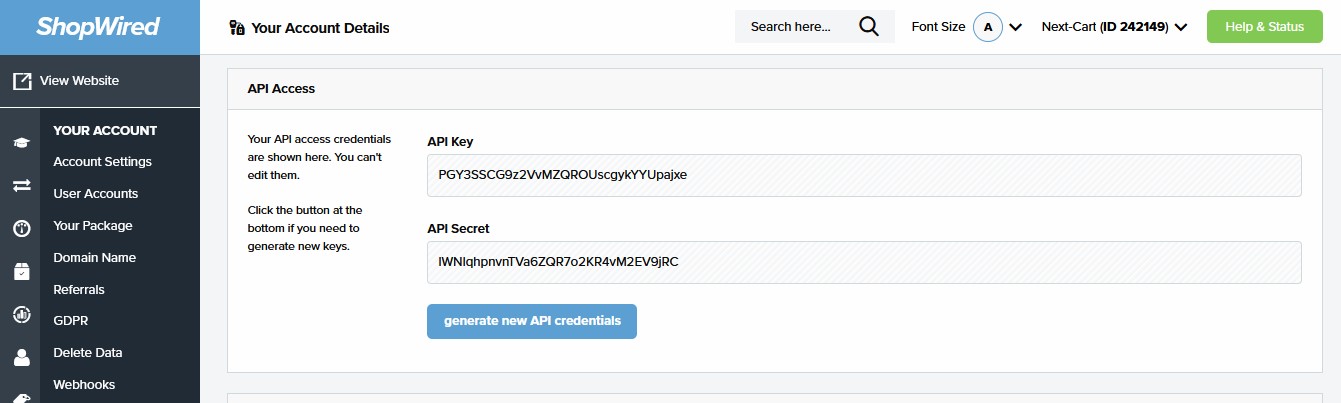 ShopWired API Key and API Secret